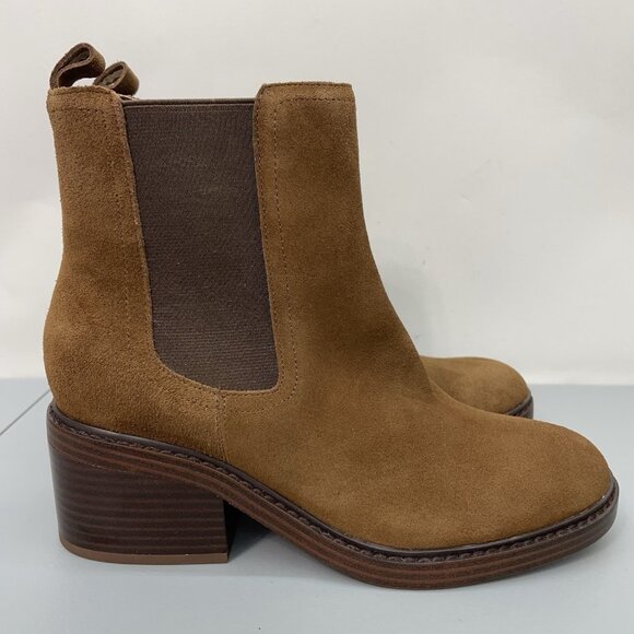 Marc Fisher Chelsea Ankle Boots Modesty Chunky Heel Suede Leather Brown Womens 8 - Picture 1 of 14